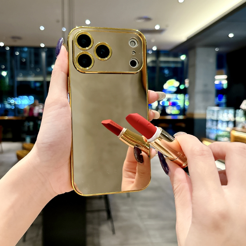 Phone Cases Best - 高級無地耐衝撃メイクアップミラー付きスマホケース iPhone 17 Pro Max 15
