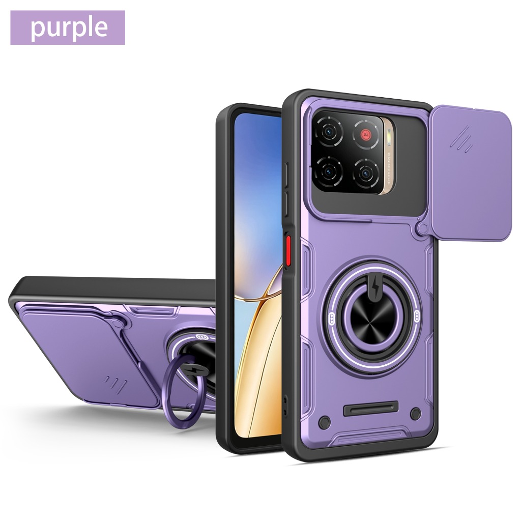 Phone Cases Heavy Duty - スライド式カメラレンズプロテクター360 ° リングホルダースタンドアーマー電話ケース ZTE Blade A56