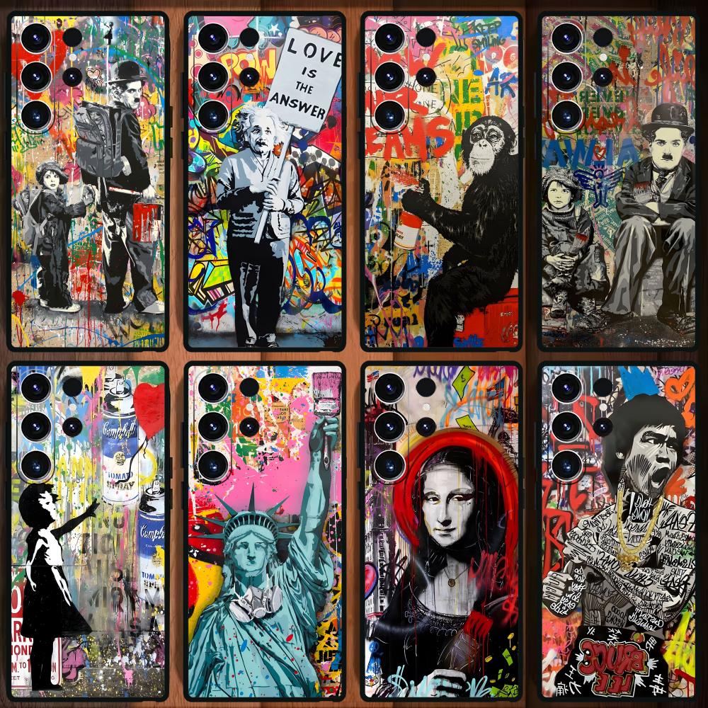 Phone Cases Samsung S25 - バンクシー落書きアート電話ケースサムスンギャラクシー S25 S24 S23 S22 S21