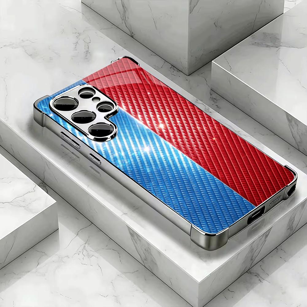Phone Cases Quad Lock - 赤と青のカーボンファイバー製スマホケース S26 Ultraケース フォンケース クアッドロックガラス Samsung