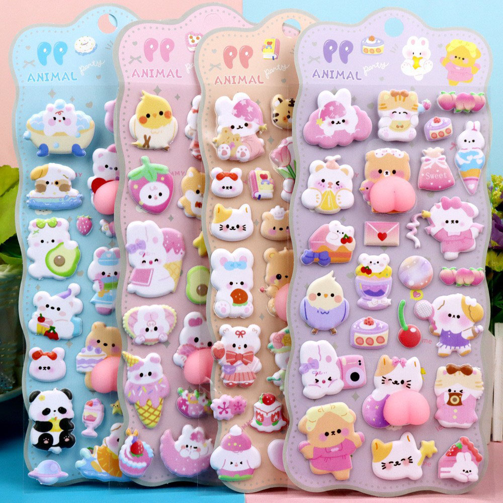 Phone Cases Kids - 2/4枚入り 3D ソフト キュートなお尻 3D漫画風動物ステッカー 子供