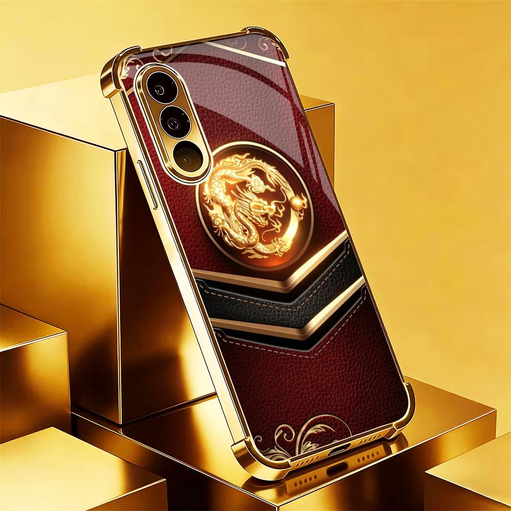 Phone Cases Quad Lock - 豪華な龍柄のスマホケース S26 Ultraケース フォンケース クアッドロックガラス Samsung