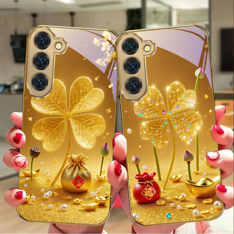 Phone Cases Samsung S25 - 巨大な金色のクローバー柄のSamsung Galaxy S26 S20 FE S21Plus