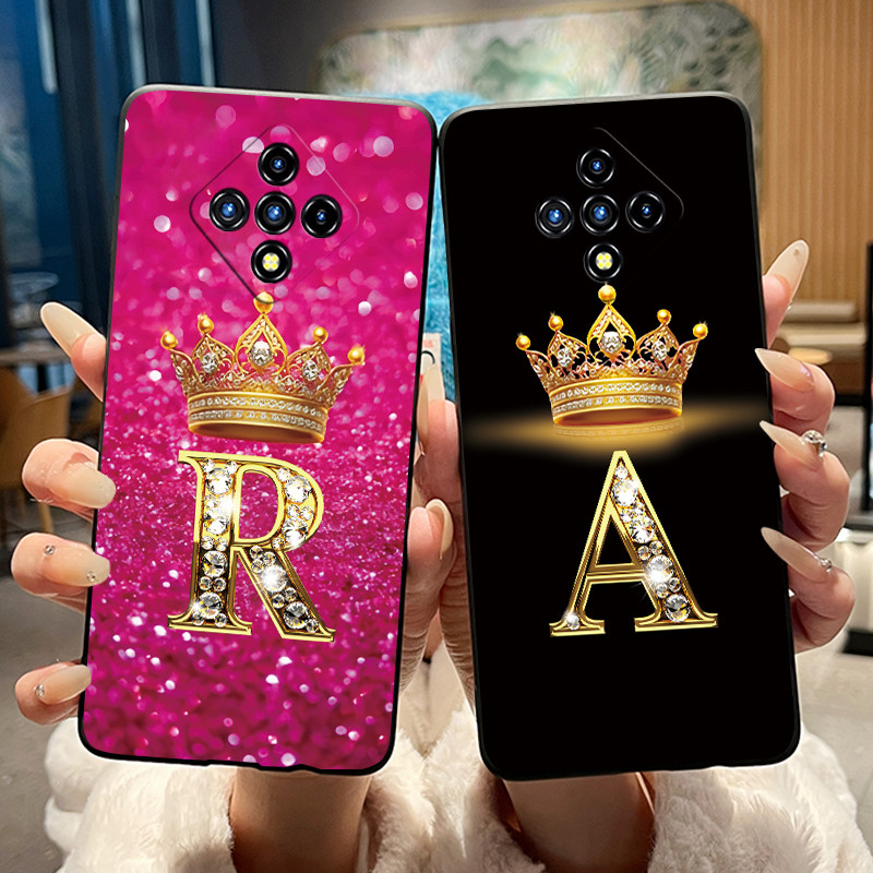 Monogram Custom Case - 耐衝撃電話ケース Infinix ゼロ 8 8i 美的グリッタークラウンカスタム名文字モノグラムブラックシリコンソフトケーシング