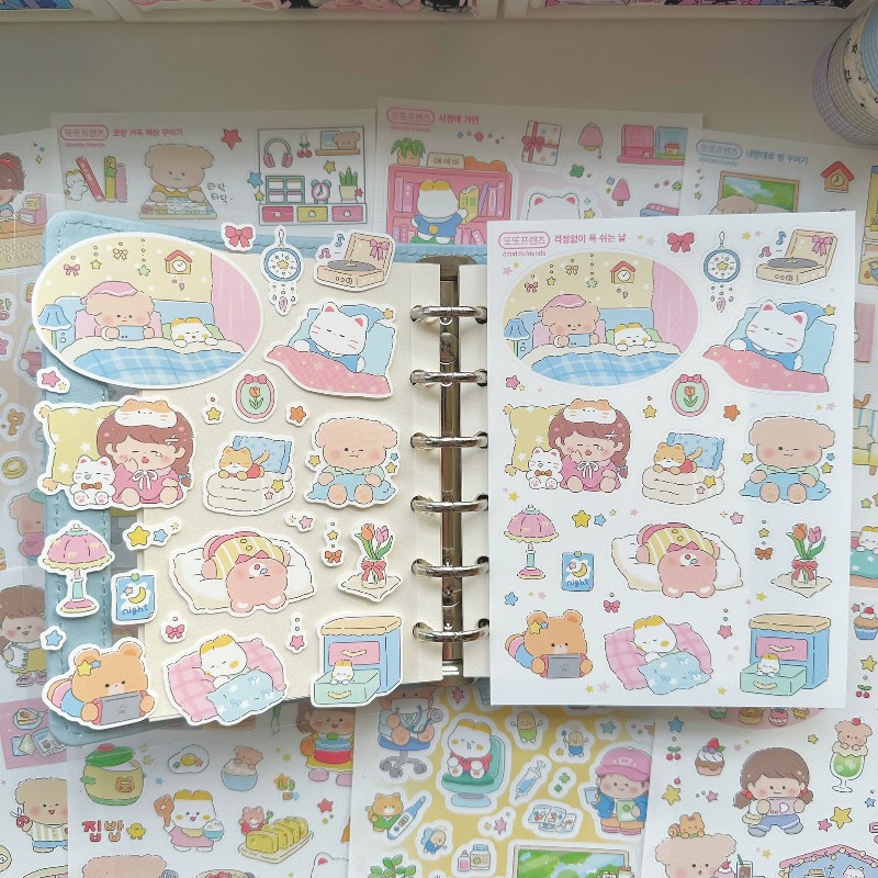 Phone Cases Kids - かわいい漫画の女の子と動物の日常生活シリーズステッカー スクラップブック ジャーナル DIYデコレーション キッズ文具 電話ケース