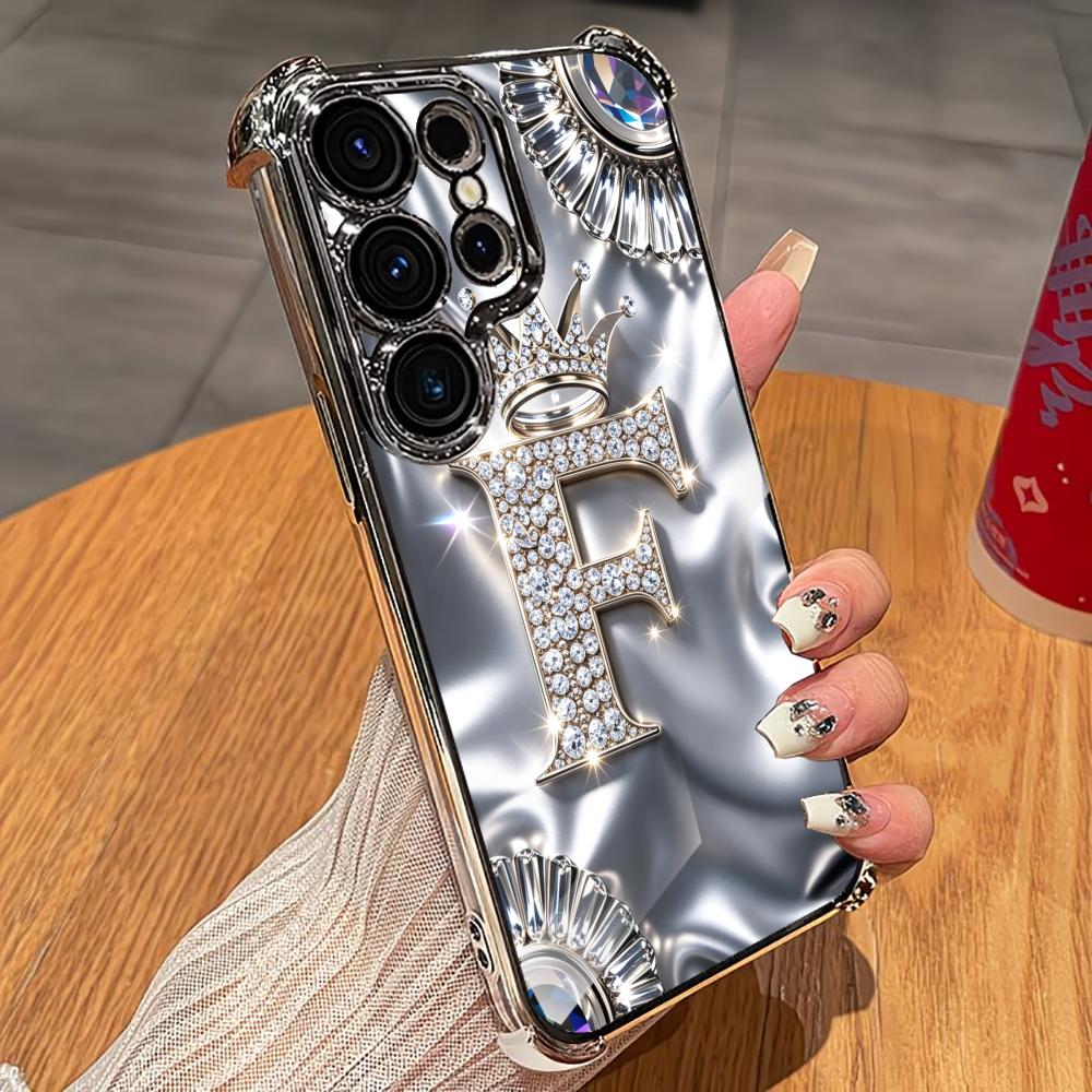 Phone Cases Quad Lock - 高級ダイヤモンドレターFスマホケース S26 Ultraケース フォンケース クアッドロックガラス Samsung