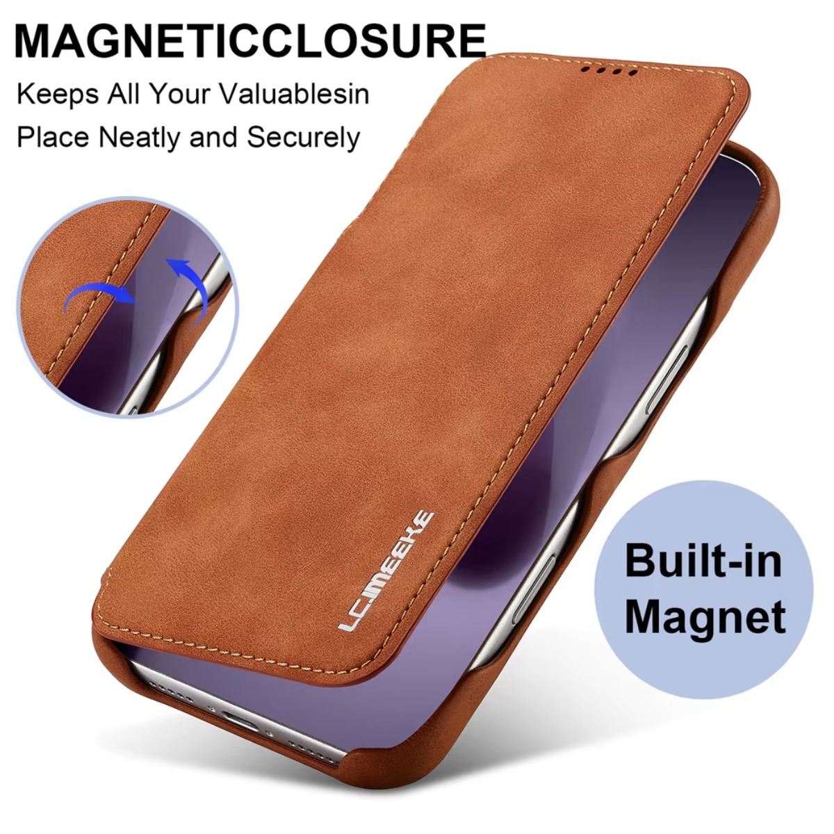 Phone Cases That Hold Cards - レザー財布型マグネットフリップカバー、カードホルダー付き、Apple iPhone 17 Air、16 Pro Max、14、15