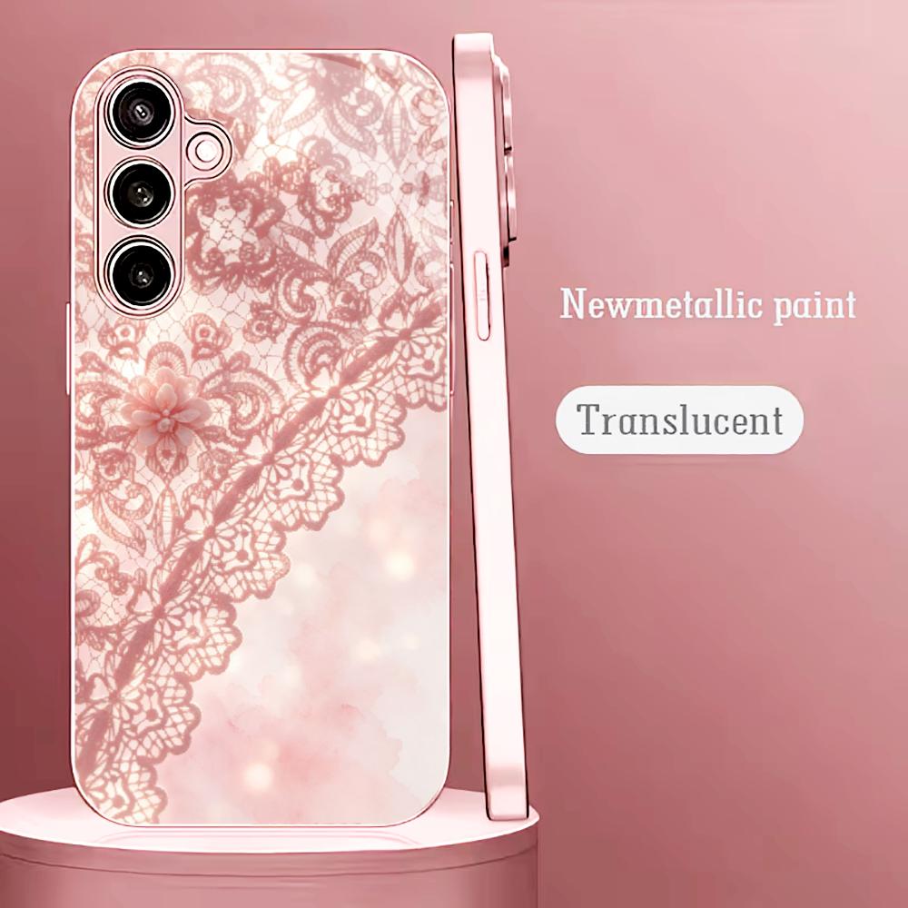 Phone Cases Quad Lock - 絶妙なピンクのレース模様のスマホケース s26 ultra ケース クアッドロック フォンケース
