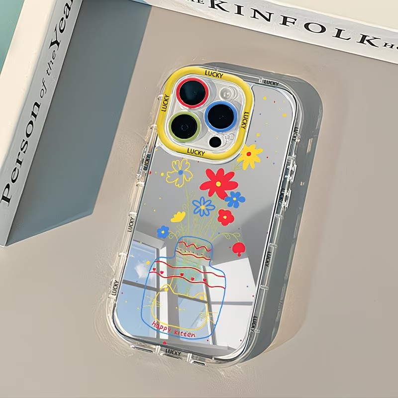 Phone Cases Xs - 夏のデイジー柄猫花瓶デザインミラー付きスマホケース iPhone 17 13 11 12