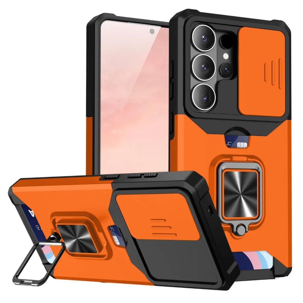 Phone Cases That Hold Cards - カードスロットリングホルダー付きスライドカメラカバー搭載スマホケース Samsung Galaxy S26 Ultra S25