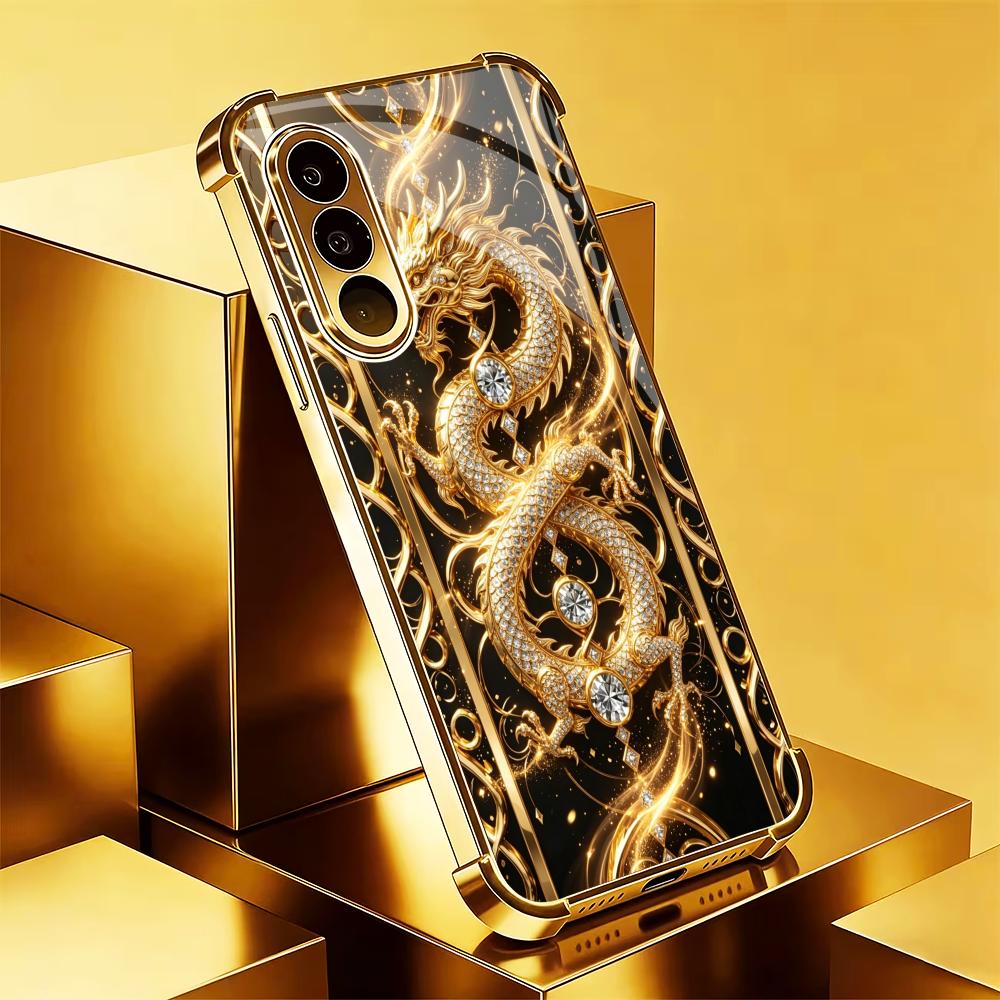 Phone Cases Quad Lock - 高級金龍柄スマホケース S26 Ultraケース フォンケース クアッドロックガラス Samsung