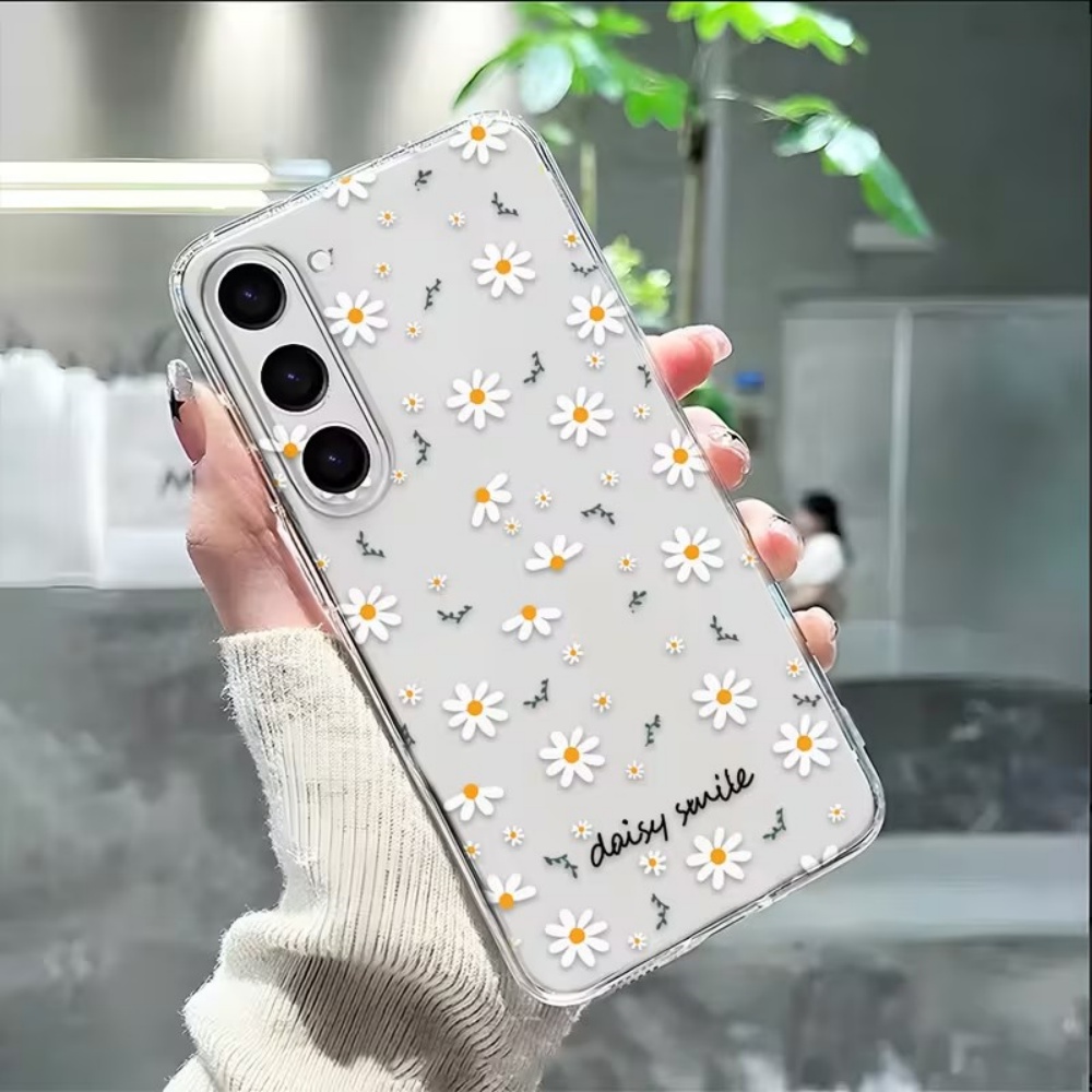Phone Cases Yellow - 黄色の白いデイジーの花柄スマホケース Samsung Galaxy A73 A72 A71