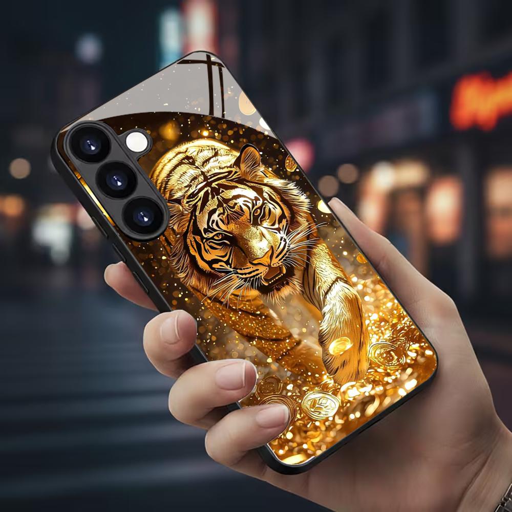 Phone Cases For Samsung S21 5G - 虎柄ガラス製スマホケース Samsung Galaxy S26 S25 S24