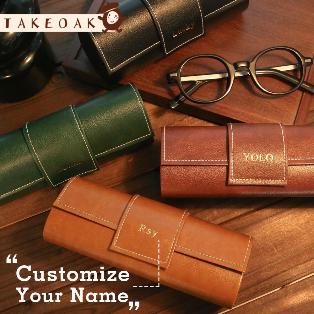 Monogram Custom Case - パーソナライズされたカスタム名入りレザー眼鏡ケース PU ポータブル眼鏡収納ボックス カスタムモノグラムギフト 24時間迅速発送