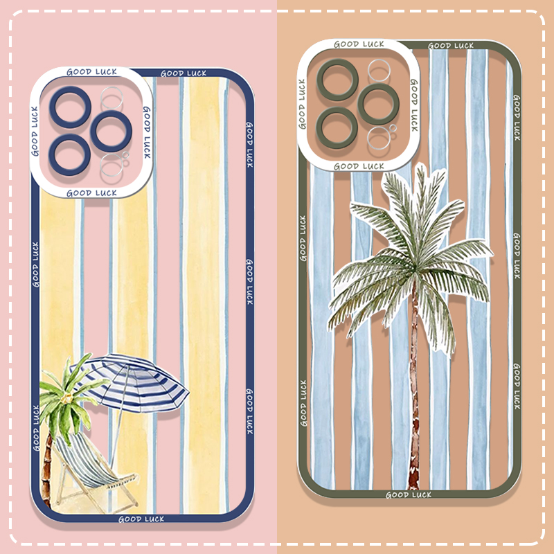 夏のヤシの木とココナッツ柄のストライププリントクリアスマホケ - Phone Cases Samsung A14 のレビューと価格