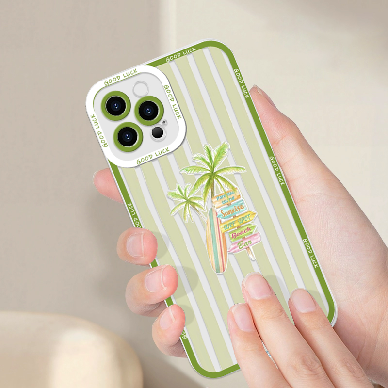 夏のヤシの木とココナッツ柄のストライププリントクリアスマホケ - Phone Cases Samsung A14 のレビューと価格