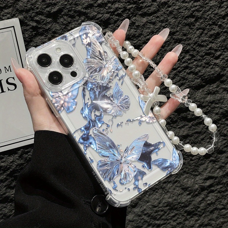 青い蝶の透明なスマホケース iPhone 17 16 15  - Phone Cases Best のレビューと価格