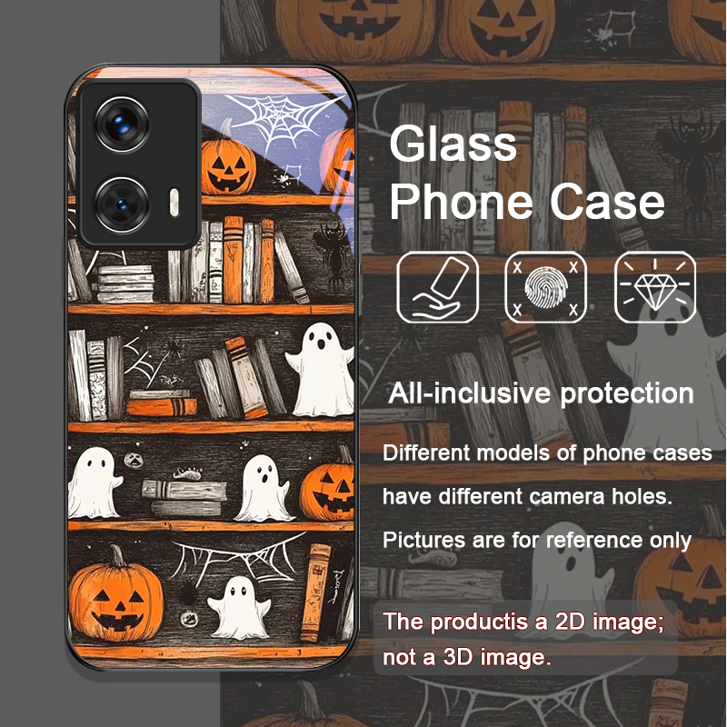 ハロウィン パンプキン ゴースト 本棚 強化ガラス製 スマホ - Phone Cases Motorola のレビューと価格