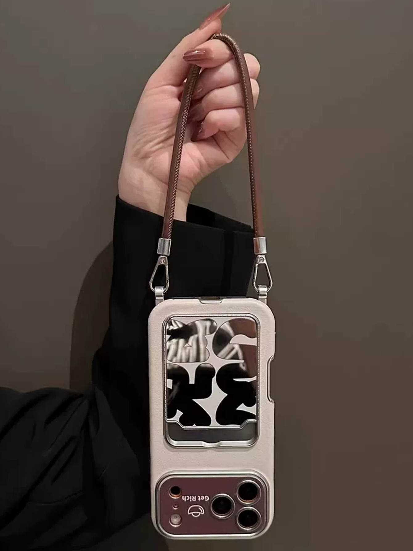 高級レザーミラーカードホルダー付きリストストラップ付きiPh - Phone Cases That Hold Cards のレビューと価格