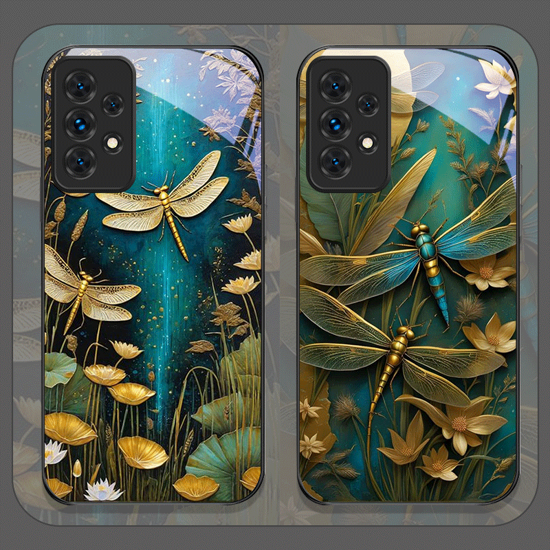 花柄ゴールデン・ドラゴンフライ強化ガラス製スマホケース Sa - Phone Cases Samsung A14 のレビューと価格