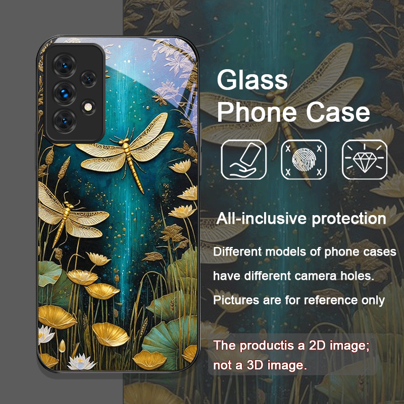 花柄ゴールデン・ドラゴンフライ強化ガラス製スマホケース Sa - Phone Cases Samsung A14 のレビューと価格