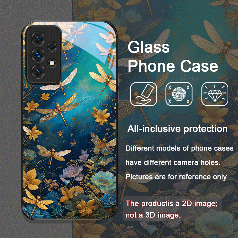 花柄ゴールデン・ドラゴンフライ強化ガラス製スマホケース Sa - Phone Cases Samsung A14 のレビューと価格