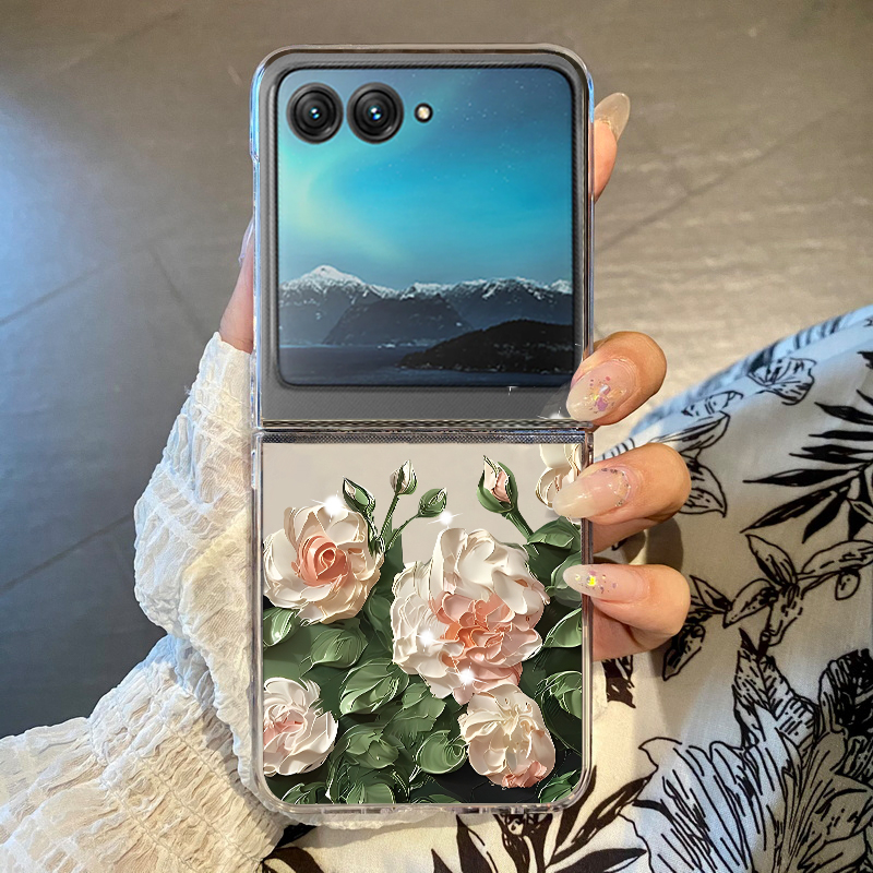 白い花柄電話ケースモトローラ Razr 60 50 40 ウ - Phone Cases Motorola のレビューと価格