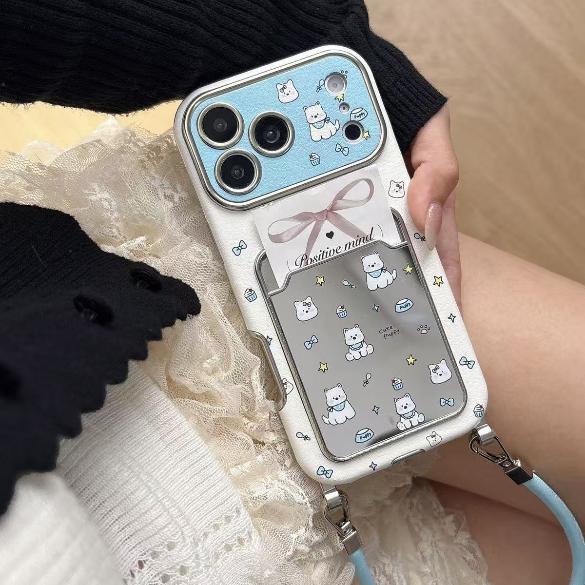 可愛い子犬ミラーカードホルダー付きリストストラップ付きiPh - Phone Cases That Hold Cards のレビューと価格