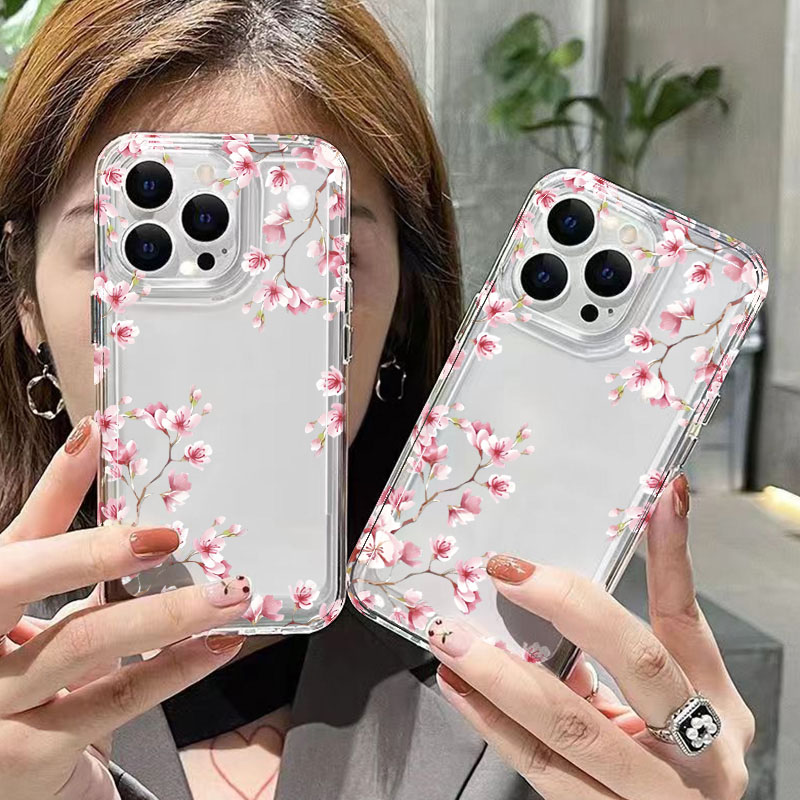ピンクの花柄デザイン透明スマホケース iPhone 17 P - Phone Cases Best のレビューと価格