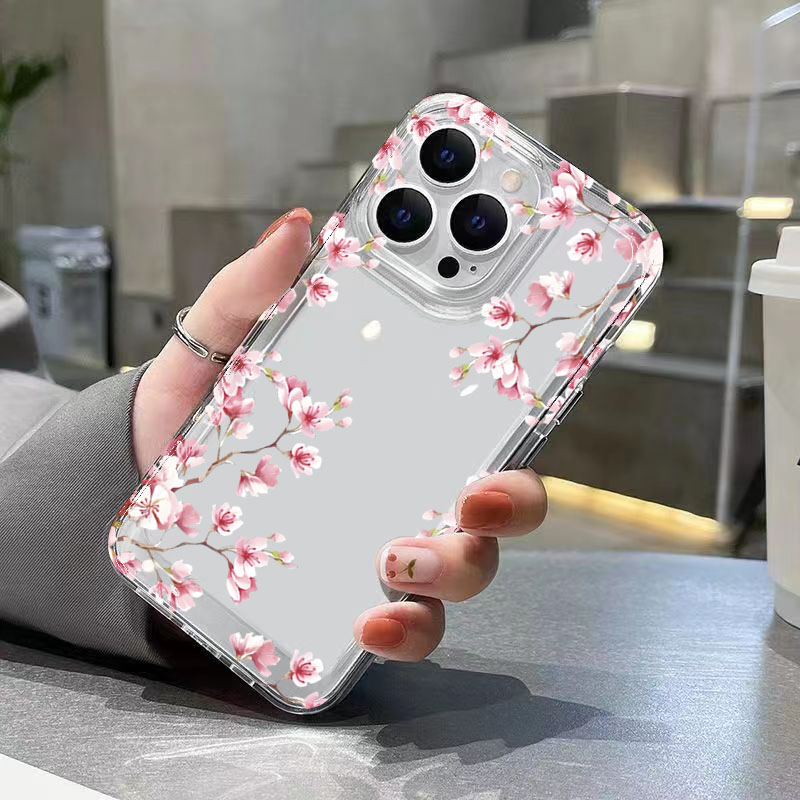 ピンクの花柄デザイン透明スマホケース iPhone 17 P - Phone Cases Best のレビューと価格