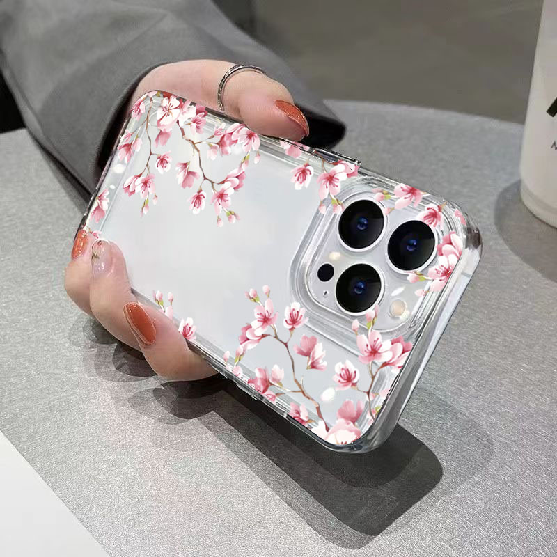 ピンクの花柄デザイン透明スマホケース iPhone 17 P - Phone Cases Best のレビューと価格