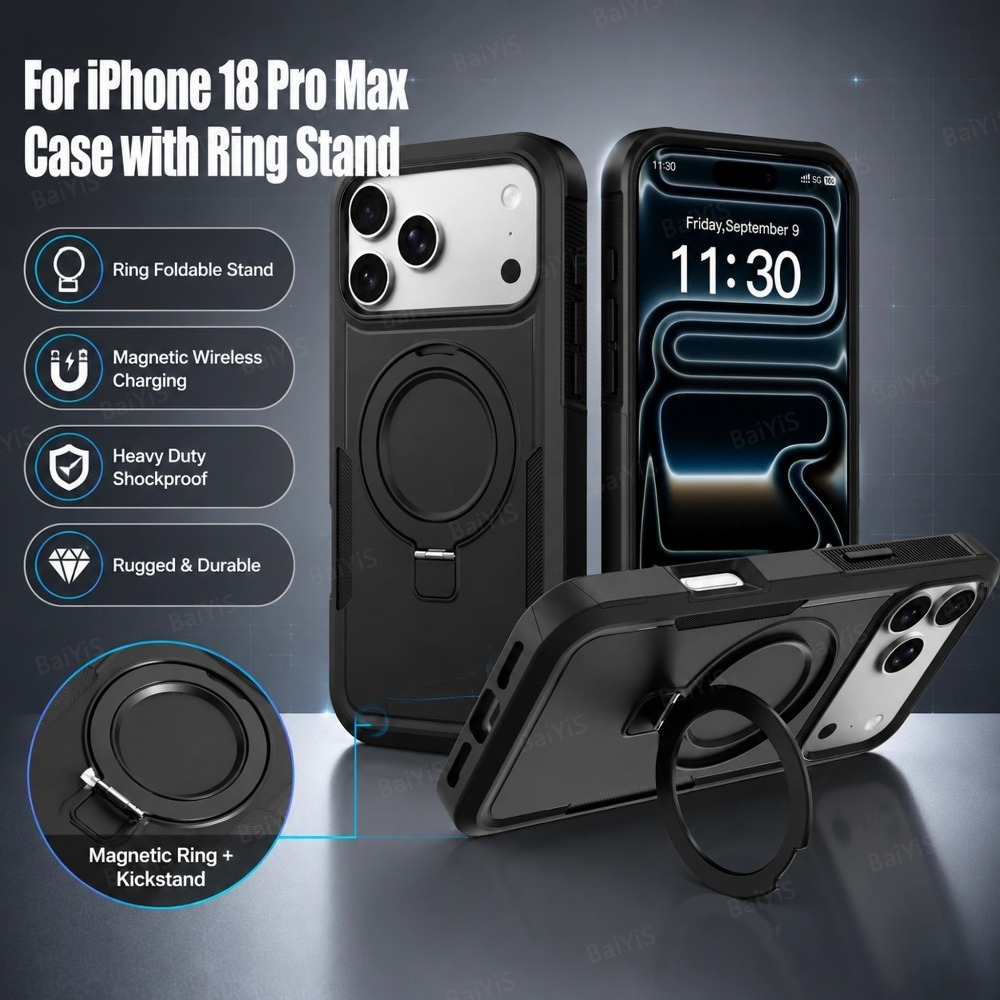 マットメタルリングホルダー付きマグネット式iPhoneケース - Phone Cases Heavy Duty のレビューと価格