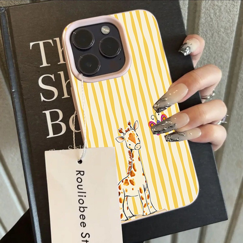 キリン柄の黄色と白のストライプ柄スマホケース Samsung - Phone Cases Yellow のレビューと価格