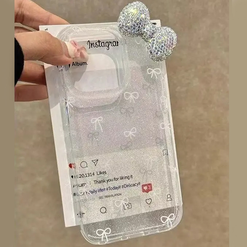 ラグジュアリーなキラキラパウダー3Dフルダイヤモンドボウフォ - Phone Cases Best のレビューと価格