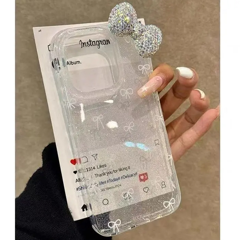 ラグジュアリーなキラキラパウダー3Dフルダイヤモンドボウフォ - Phone Cases Best のレビューと価格
