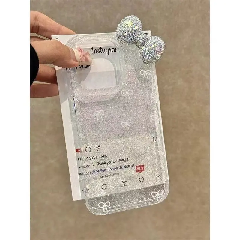 ラグジュアリーなキラキラパウダー3Dフルダイヤモンドボウフォ - Phone Cases Best のレビューと価格