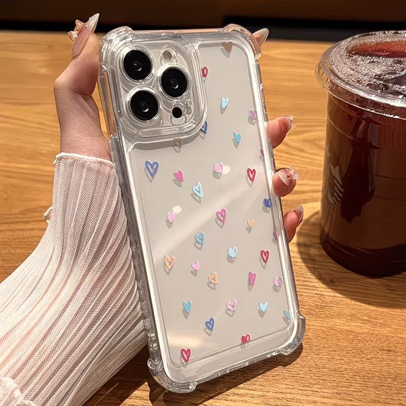 透明コーナーバンパー カラフルハート柄 iPhoneケース  - Phone Cases Xs のレビューと価格