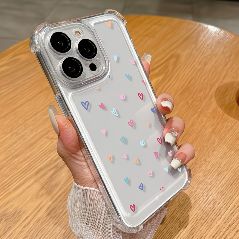 透明コーナーバンパー カラフルハート柄 iPhoneケース  - Phone Cases Xs のレビューと価格